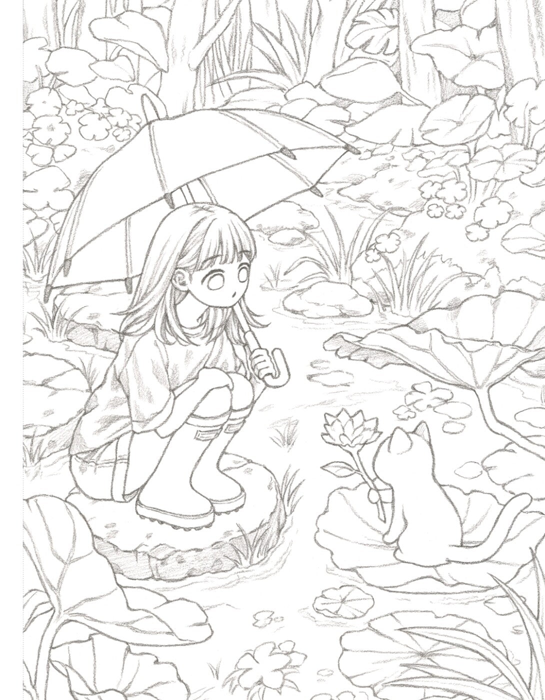 ROWON's Illustration Cat and Girl Coloring Book, Korean, 로원의 말랑말랑 고양이와 소녀 컬러링북