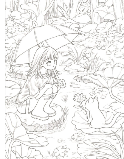 ROWON's Illustration Cat and Girl Coloring Book, Korean, 로원의 말랑말랑 고양이와 소녀 컬러링북