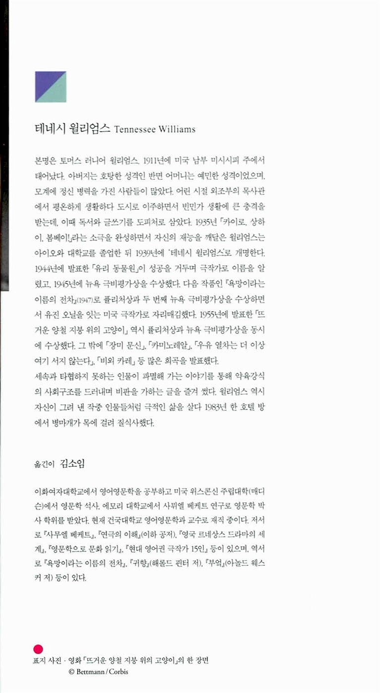 Cat on a Hot Tin Roof Play by Tennessee Williams | Korean Edition