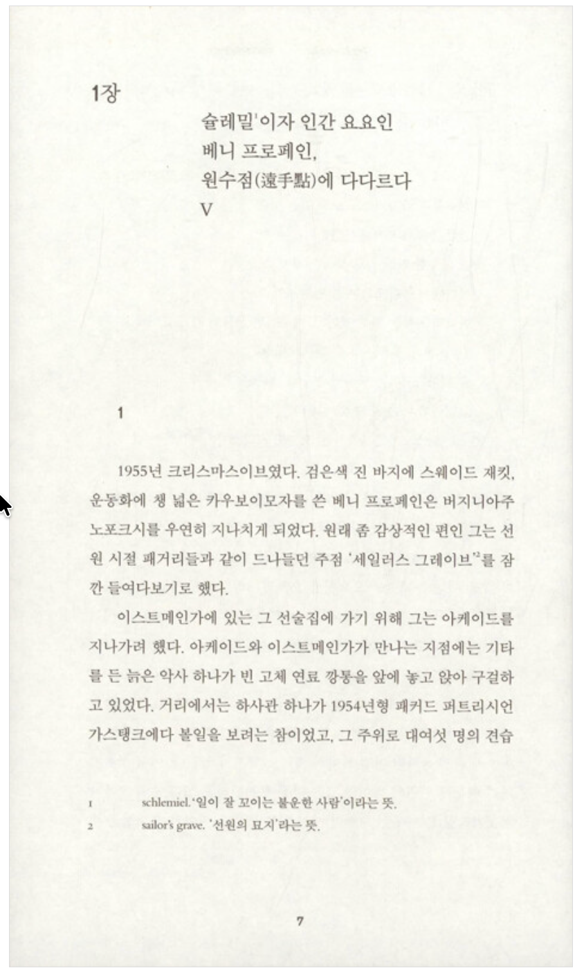 Sample page from V. Novel by Thomas Pynchon Korean Edition