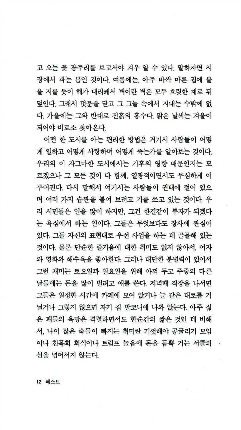 The Plague (La Peste) Novel by Albert Camus Korean Edition