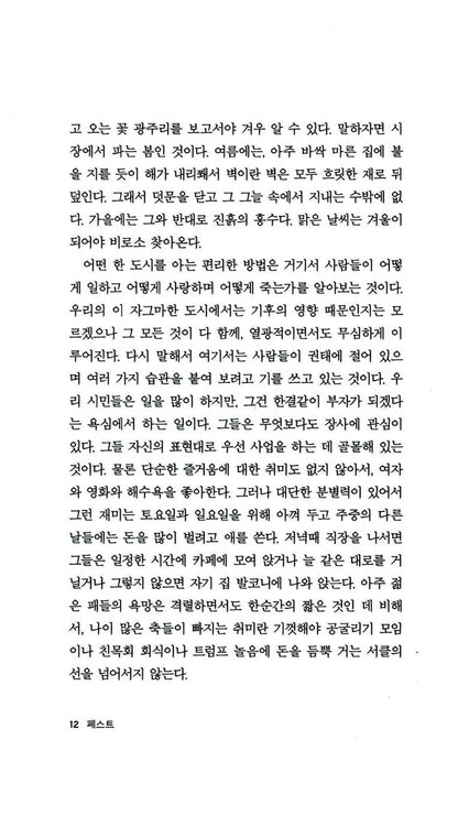 The Plague (La Peste) Novel by Albert Camus Korean Edition