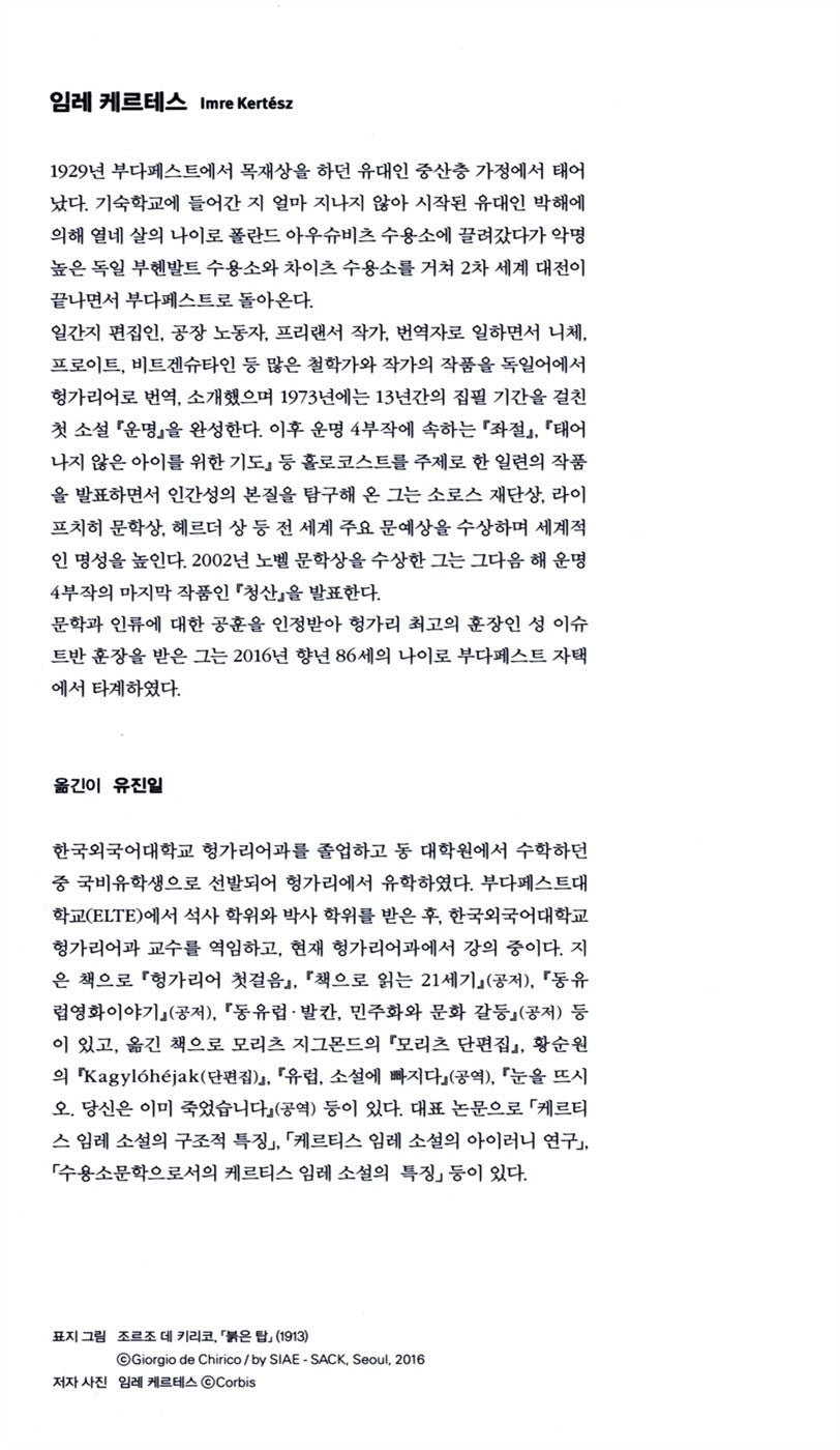 Fatelessness (Sorstalanság) by Imre Kertész | Korean Edition